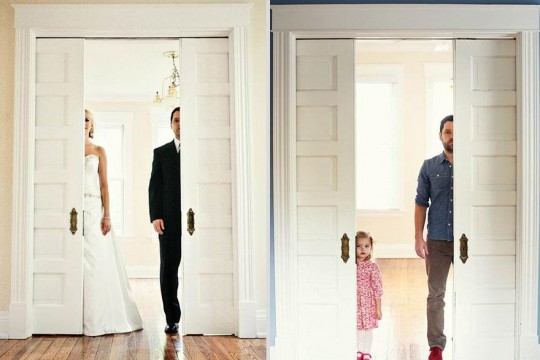Un bărbat văduv a refăcut fotografiile de nuntă alături de fiica sa