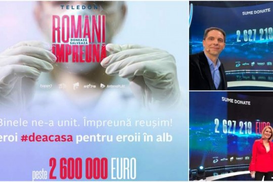 Peste 2,6 mln de euro s-au strâns la teledonul „Români Împreună” pentru a ajuta sistemul medical. Pe când și la noi?