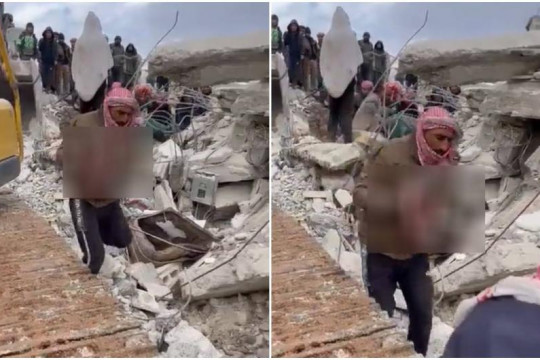 O femeie a născut sub dărâmăturile unei clădiri, în Siria. Mama și-a protejat bebelușul cu propriul trup, până în ultima clipă